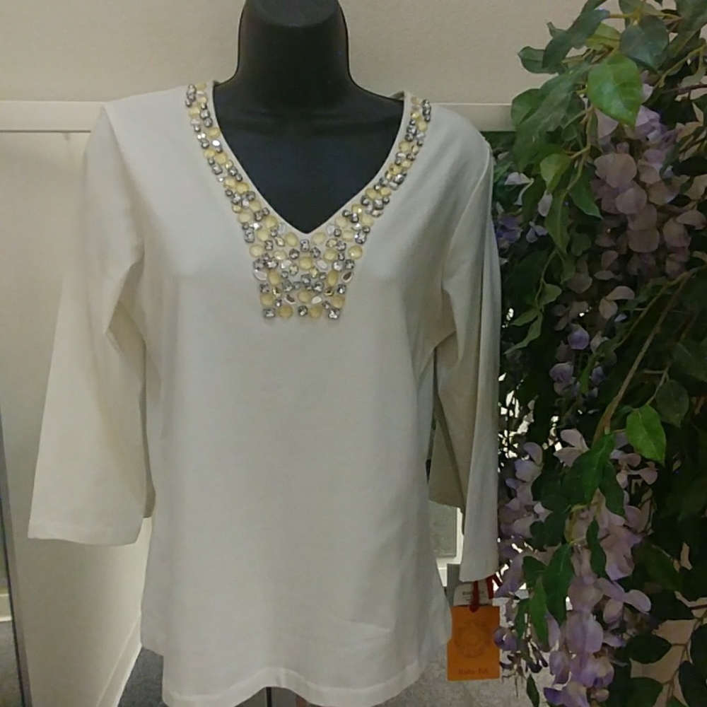 Ruby Rd. Bedazzled Glitterati 3/4 Sleeve Top